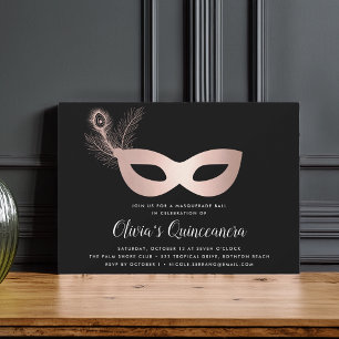 Elegante Rose Gold Masquerade Theme Quinceanera Einladung