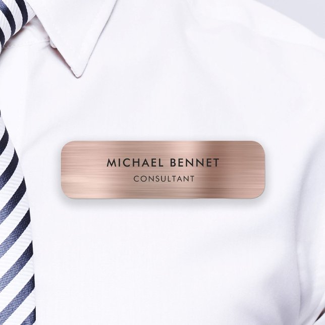 Elegante Rose Gold Metallic Beruflich Business Namensschild (Elegant Rose Gold Metallic Professional Business Name Tag)