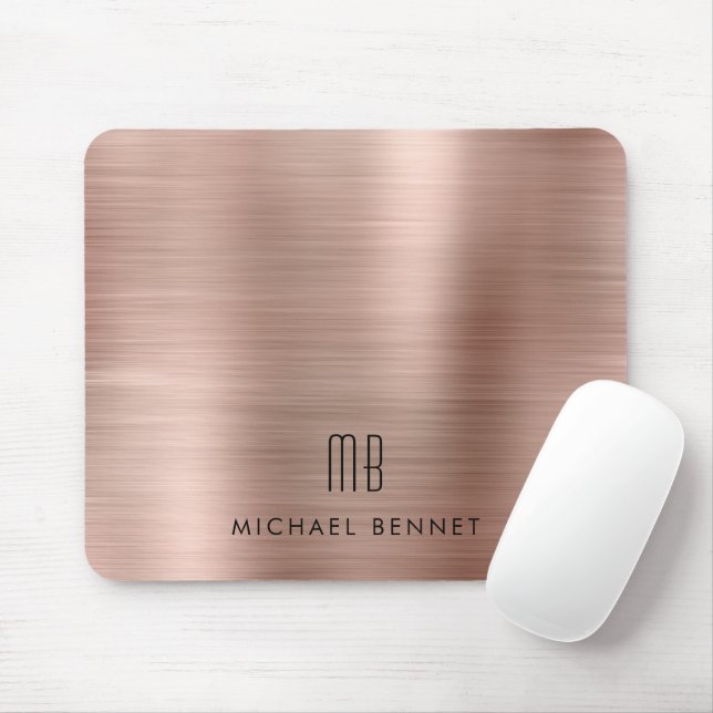 Elegante Rose Gold Metallic Monogram Name Mousepad (Mit Mouse)