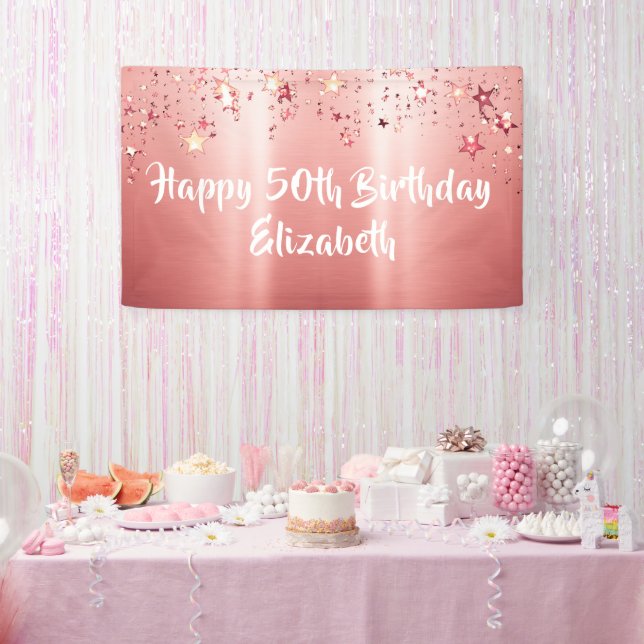 Elegante Rose Gold Metallic Shimmer Stars Geburtst Banner (Party)