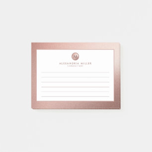 Elegante Rose Gold Minimal Monogram Lined Post-it Klebezettel