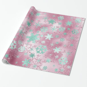 Elegante Rose Gold Mint Weihnachten Schneeflocken  Geschenkpapier