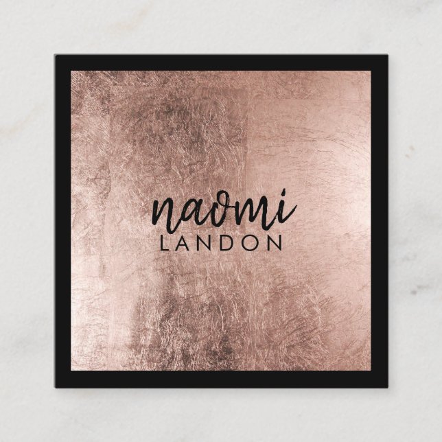 Elegante Rose Gold Moderne Quadratzoll Schwarz Quadratische Visitenkarte (Vorderseite)