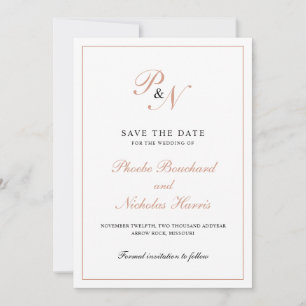 Elegante Rose Gold Monogram Formal Wedding Save The Date