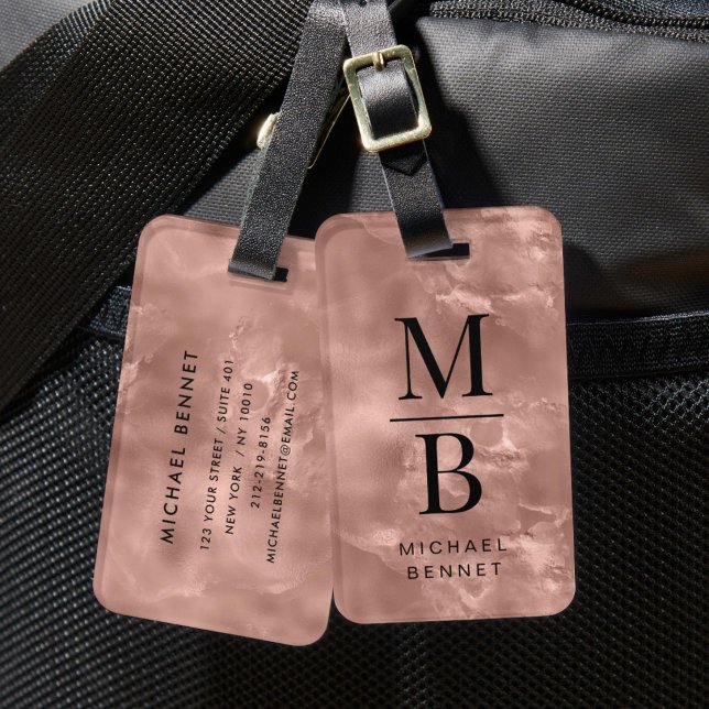 Elegante Rose Gold Monogram Gepäckanhänger (Elegant Rose Gold Monogram Luggage Tag)