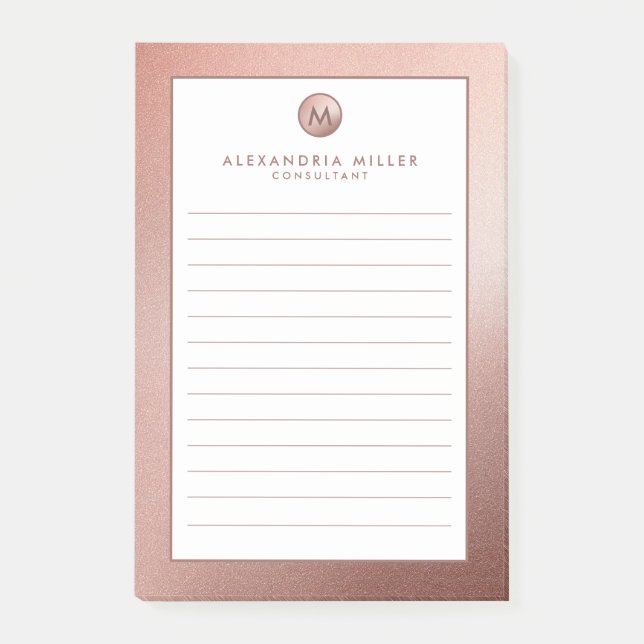 Elegante Rose Gold Monogram Lined Post-it Klebezettel (Vorderseite)