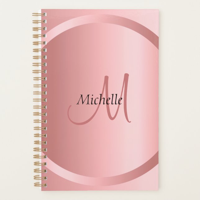 Elegante Rose Gold Monogram Moderne Vorlage Planer (Vorderseite)