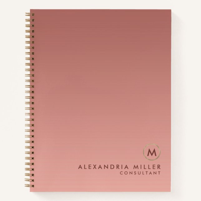 Elegante Rose Gold Monogram Notizbuch (Vorderseite)