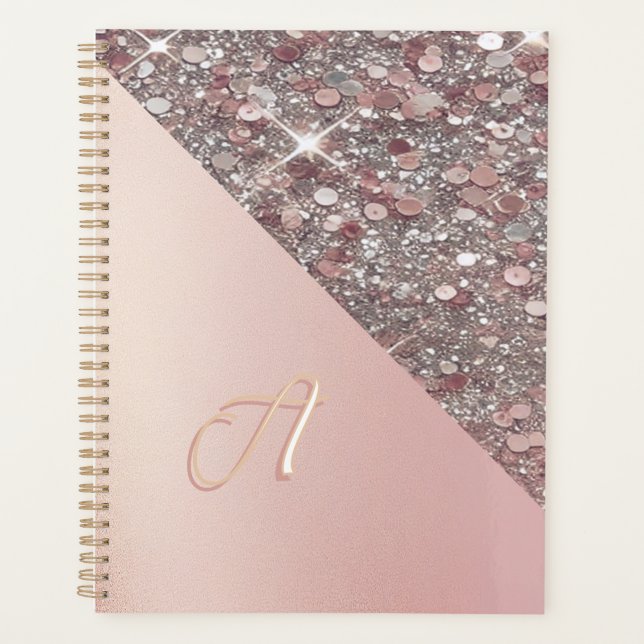 Elegante Rose Gold Monogram Planer (Vorderseite)