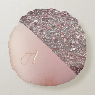 Elegante Rose Gold Monogram Rundes Kissen