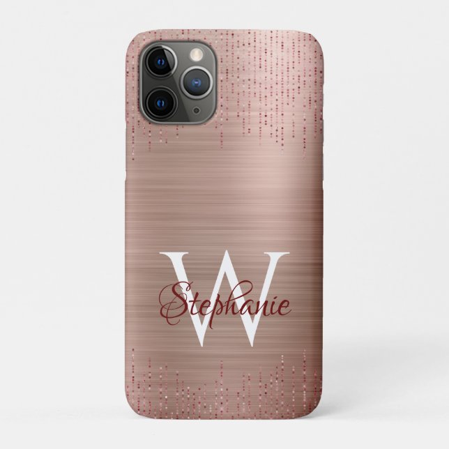 Elegante Rose Gold Monogram Sparkle Case-Mate iPhone Hülle (Rückseite)