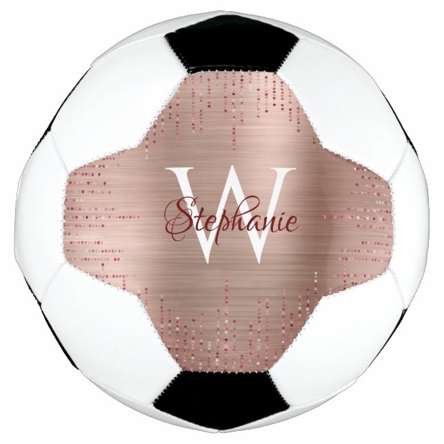 Elegante Rose Gold Monogram Sparkle Fußball (Vorderseite)