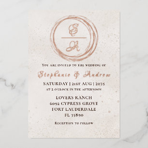 Elegante Rose Gold Monogram Wedding Foil Einladung