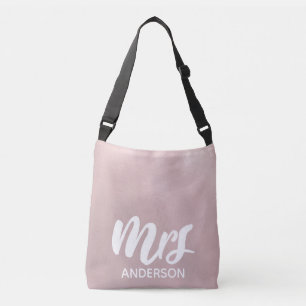 Elegante Rose Gold Mrs. Surname Glastextur Tragetaschen Mit Langen Trägern