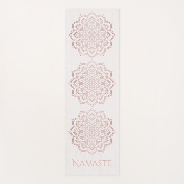 Elegante Rose Gold Namaste Mandala Blume Muster Yogamatte (Vorderseite)