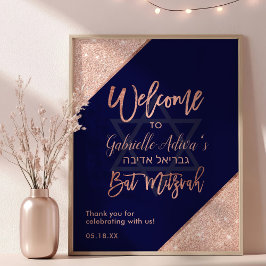 Elegante Rose Gold Navy Blue Bat Mitzvah Willkomme Poster