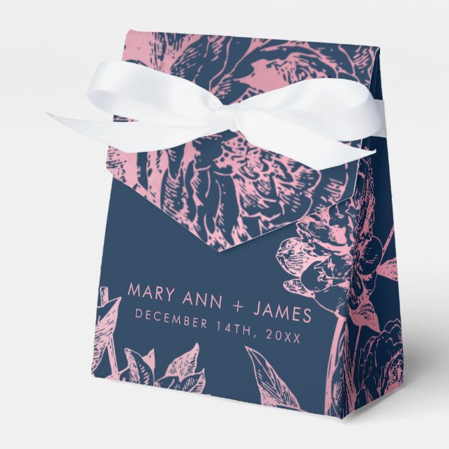Elegante Rose Gold Navy Blue Floral Wedding Geschenkschachtel (Vorderseite)