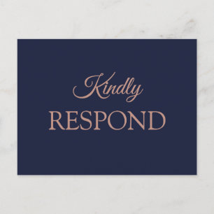 Elegante Rose Gold Navy Blue Wedding RSVP Postkarte