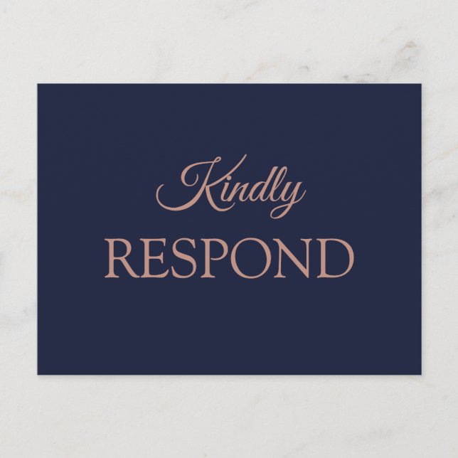 Elegante Rose Gold Navy Blue Wedding RSVP Postkarte (Vorderseite)