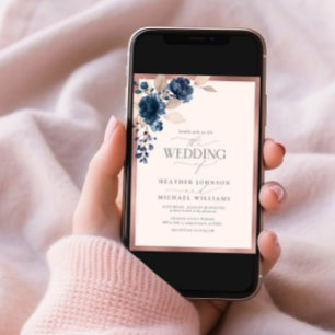 Elegante Rose Gold Navy Blush Pink Blütenblume Einladung