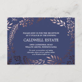 Elegante Rose Gold & Navy Hochzeitsempfangskarte Begleitkarte