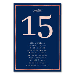 Elegante Rose Gold Navy Luxuriöse Hochzeit Tischnummer