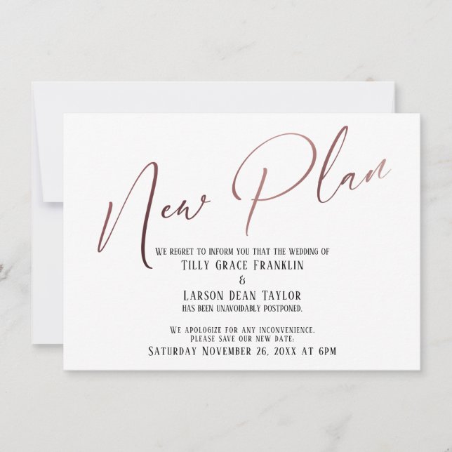 Elegante Rose Gold New Plan Announcement Card Einladung (Vorderseite)