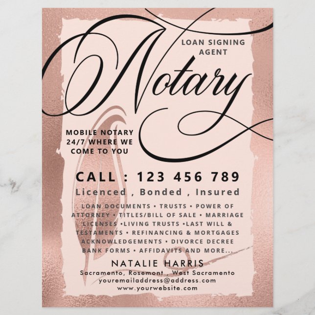 Elegante Rose Gold Notary Loan Agent Flyer (Vorne)