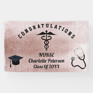 Elegante Rose Gold Nurse Graduation Party Banner