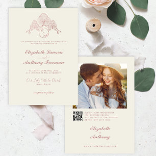Elegante Rose Gold Orchid Blume Hochzeit Foto QR Einladung
