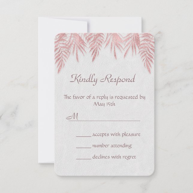 Elegante Rose Gold Palm Blätter Hochzeit RSVP Einl (Vorderseite)