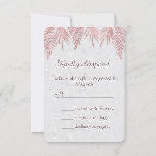 Elegante Rose Gold Palm Blätter Hochzeit RSVP Einl Karte