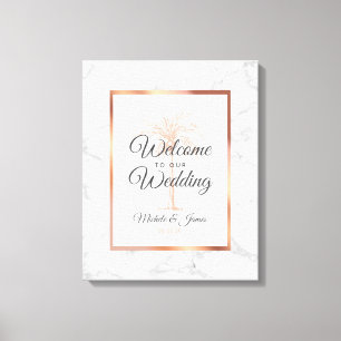 Elegante Rose Gold Palm Tree Marmor Hochzeit Willk Leinwanddruck