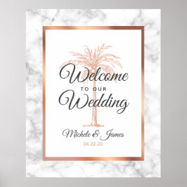 Elegante Rose Gold Palm Tree Marmor Hochzeit Willk Poster
