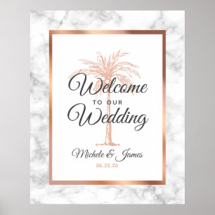 Elegante Rose Gold Palm Tree Marmor Hochzeit Willk Poster