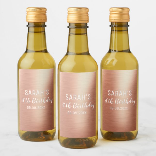 Elegante Rose Gold Personalisiertes Alter 30. Gebu Weinetikett (Flaschen)