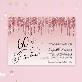 Elegante Rose Gold Pink Glitzer 60. Geburtstagspar Einladung