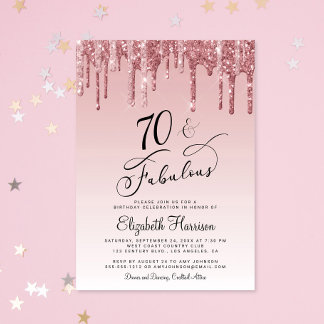 Elegante Rose Gold Pink Glitzer 70. Geburtstagspar Einladung