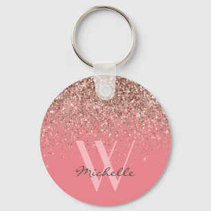 Elegante Rose Gold Pink Glitzer Monogram Name Schlüsselanhänger