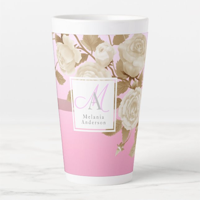 Elegante Rose Gold Pink Monogram Milchtasse (Vorderseite)