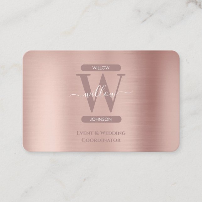 Elegante Rose Gold Pink Monogram Social Media Icon Visitenkarte (Vorderseite)