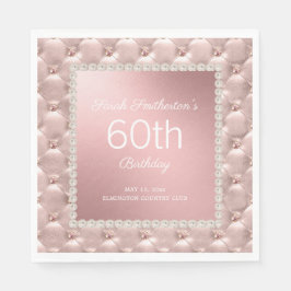 Elegante Rose Gold Pink Tufted Pearls 60. Geburtst Serviette