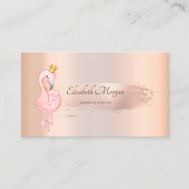 Elegante Rose Gold Pinselstriche, Flamingos Visitenkarte (Vorderseite)