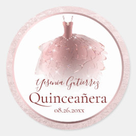 Elegante Rose Gold Quinceñera Kleid Runder Aufkleber