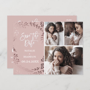 Elegante Rose Gold   Rosa 3 Foto Save the Date Ankündigungspostkarte