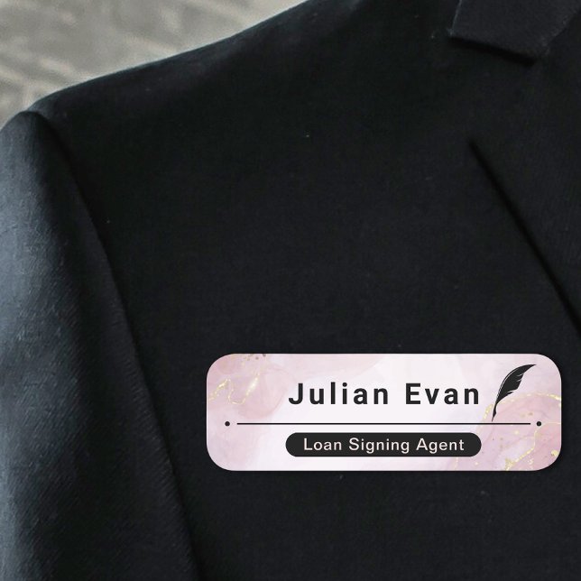 Elegante Rose Gold Rosa Marmor Quill Icon Notar Namensschild (Von Creator hochgeladen)