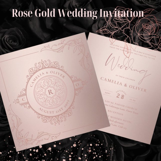 Elegante Rose Gold Rosa Verziertes Jahrgang WEDDIN Einladung (Von Creator hochgeladen)