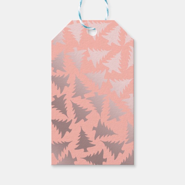 Elegante Rose Gold & Rosa Weihnachtsbaummuster Geschenkanhänger (Vorderseite)