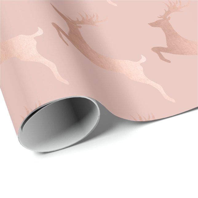Elegante Rose Gold Rosa Weihnachtsbaummuster Geschenkpapier (Rolleneckpunkt)