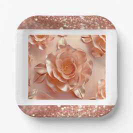 Elegante Rose Gold Rose Glitzer Paper Plate Pappteller